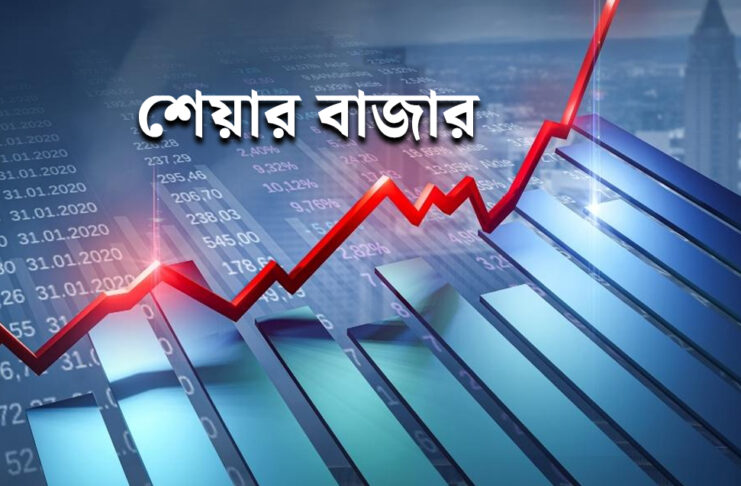 ঢাকা স্টক এক্সচেঞ্জে ডিজিটাল বোর্ডে শেয়ারবাজারের সূচক ও লেনদেন বৃদ্ধির গ্রাফ